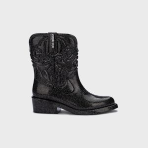 Melissa Mini Texas Boot - Black Silver Glitter