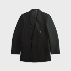 Auralee Wool Cotton Linen Ox Double-Breasted Jacket - Black