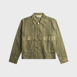 Brain Dead Cropped Nylon Button Up Shirt - Army