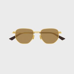 Bottega Veneta Unisex Metal Sunglasses - Gold / Brown