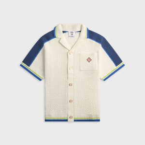 Casablanca Short Sleeve Crochet Shirt - White / Blue / Yellow
