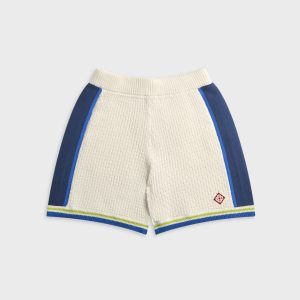 Casablanca Side-Stripe Crochet Short - White / Blue