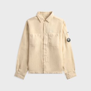 C.P. Company Linen Long Sleeve Button Lens Shirt - Frozen Dew