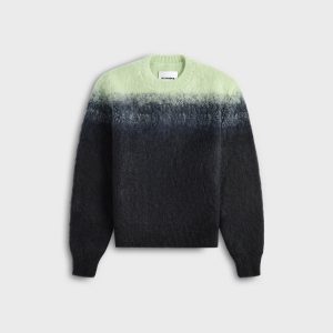 Jil Sander Mohair Jacquard Crewneck Sweater - Mint Green / Navy Blue