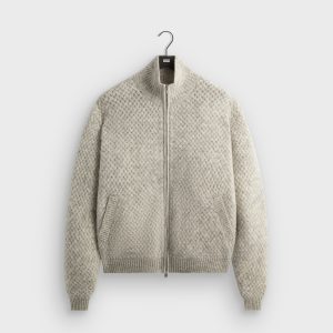 &Kin Basketweave Mohair Wyona Full Zip - Medium Heather Grey