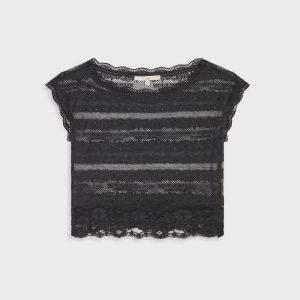Lisa for Kith Women Cesca Logo Lace Cropped Tee - Black