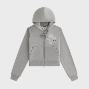 Lisa for Kith Women Tye Embroidered Lace Zip Hoodie - Cool Heather Grey