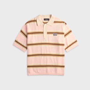 NAHMIAS Knit Striped Polo - Soft Pink Stripe
