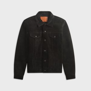 vowels Suede Trucker Jacket - Black