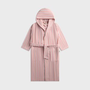 Tekla Striped Hooded Cotton Robe - Candy Stripes