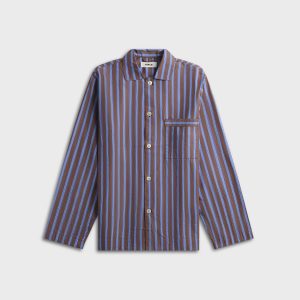 Tekla Poplin Long-Sleeved Pyjama Shirt - Brown / Blue