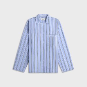 Tekla Poplin Long-Sleeved Pyjama Shirt - Stave Stripes